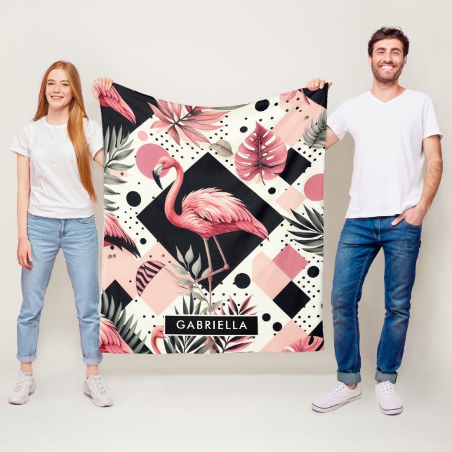 Couverture Polaire Flamant rose mignon géométrique (En situation)