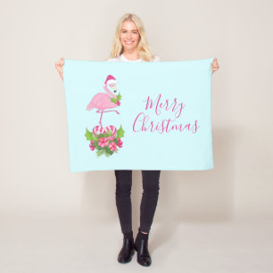 Couverture Polaire Flamant rose rose en Santa Hat avec Sucre de canne