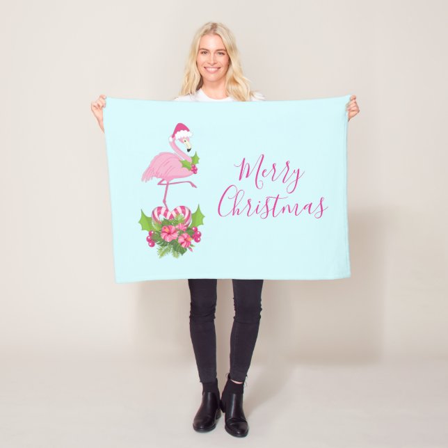 Couverture Polaire Flamant rose rose en Santa Hat avec Sucre de canne (En situation)