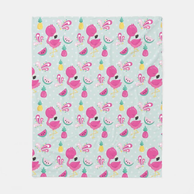 Couverture Polaire Flamant rose rose et fruits tropicaux Motif (Devant)