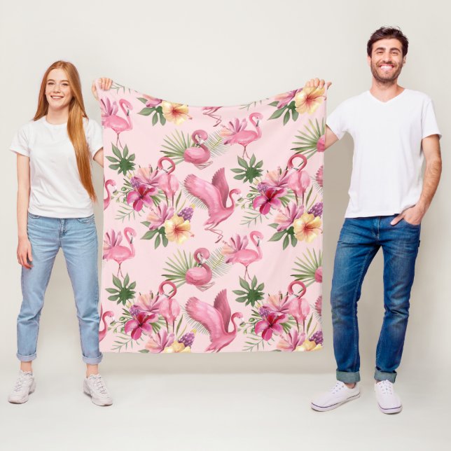 Couverture Polaire Flamant rose Rose Feuilles Tropicaux Et Fleurs (En situation)