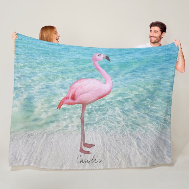 Couverture Polaire Flamant rose rose mignon Tropical Sandy Nom de pla (En situation)