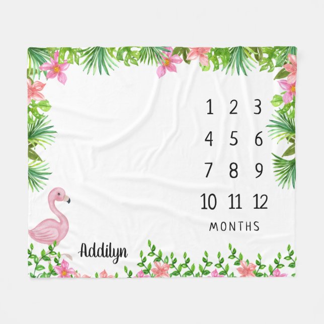 Couverture Polaire Flamant rose rose Tropical Baby Milestone (Devant (Horizontal))
