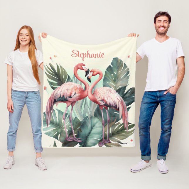 Couverture Polaire Flamant rose tropical rose (En situation)
