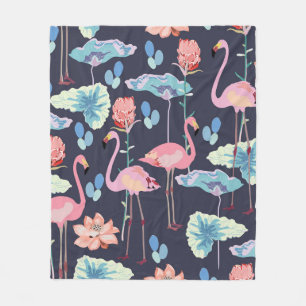 Couverture Polaire Flamants roses entourés de fleurs de lotus et pro