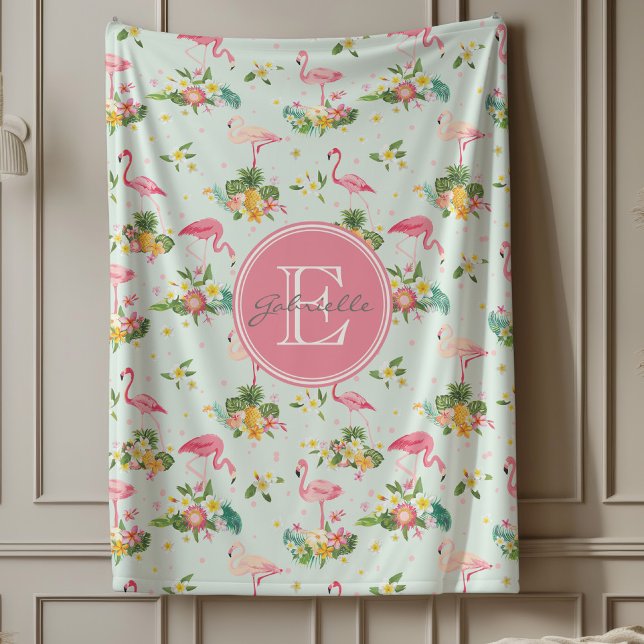 Couverture Polaire Flamants roses roses monogrammes Plantes Motifs tr (Be a flamingo in a flock of pigeons.)