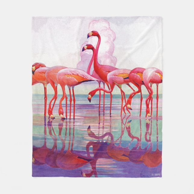 Couverture Polaire Flamants roses roses par Francis Lee Jaques (Devant)