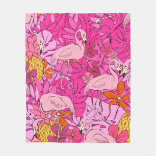 Couverture Polaire Flamants roses sur un arrière - plan de feuilles t