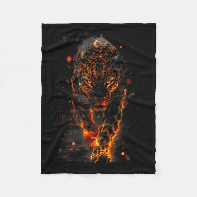 Couverture Polaire Flaming Jaguar Fierce Leopard Wild Fire Animal Sri (Devant)