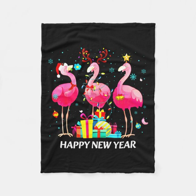 Couverture Polaire Flamingo Santa Hat Happy New Year Light Long Sleev (Devant)