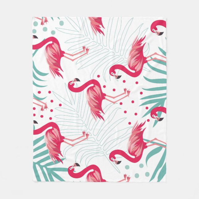 Couverture Polaire Flamingo tropical et feuille, motif d'été. (Devant)
