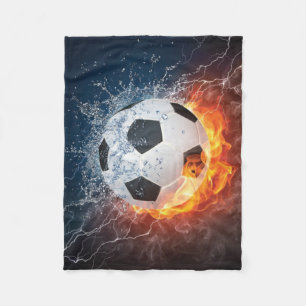 Couverture Polaire Flamme Football/Balle de Football Jeu d'oreiller