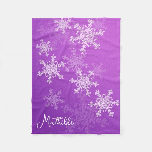 Couverture Polaire Flammes de neige violettes blanches Nom de Noël mi (Devant)