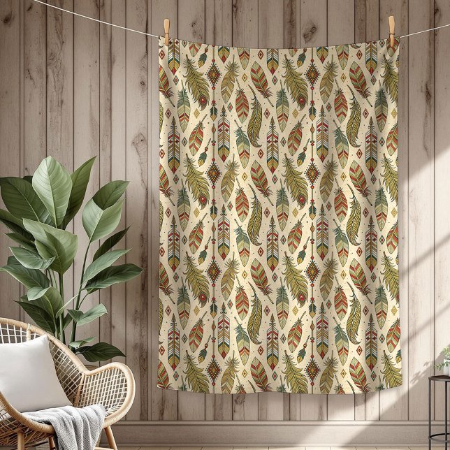 Couverture Polaire Flèche de plumes ethniques autochtones Boho (Boho Native Authentic Tribal Ethnic feathers arrow Fleece Blanket)
