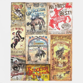 Couverture Polaire Fleece Blanket with Vintage Cowboy Rodeo Signs