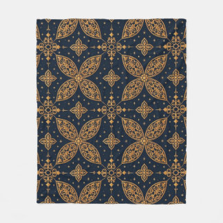 Couverture Polaire Fleur botanique vintage bleu foncé et or
