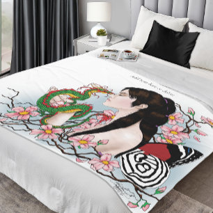 Couverture Polaire Fleur de Cerisier Dragon Sérénité Fée Asiatique