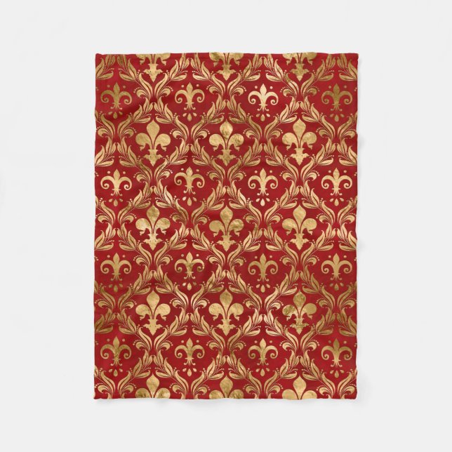 Couverture Polaire Fleur de lis motif luxe rouge (Devant)