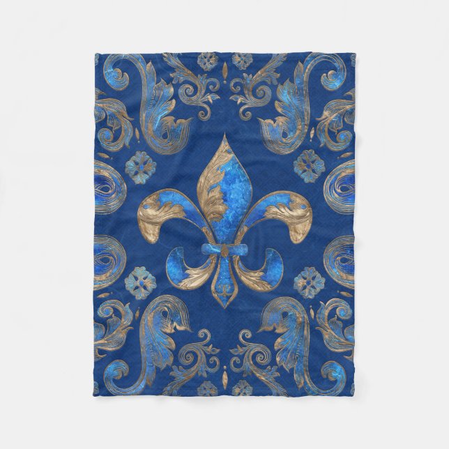 Couverture Polaire Fleur de lis ornement de luxe - marbre bleu (Devant)