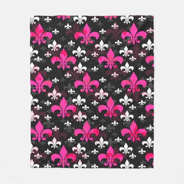 Couverture Polaire Fleur De Lis Rose Blanc (Devant)