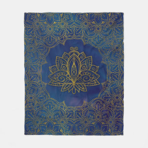 Couverture Polaire Fleur de Lotus élégante d'or sur le bleu