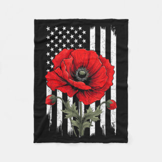 Couverture Polaire Fleur de pavot rouge drapeau patriotique États-Uni