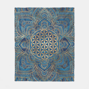 Couverture Polaire Fleur de vie à Lotus - Marbre bleu et or
