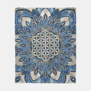 Couverture Polaire Fleur de vie à Lotus - Marbre bleu et perle