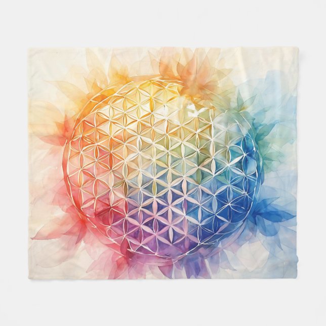 Couverture Polaire Fleur de vie - Peinture aquarelle (Devant (Horizontal))