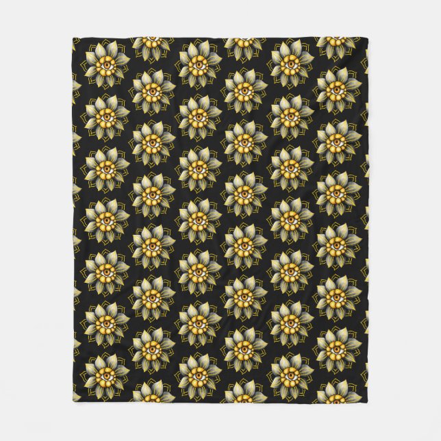 Couverture Polaire Fleur des yeux en noir et jaune - Halloween amusan (Devant)