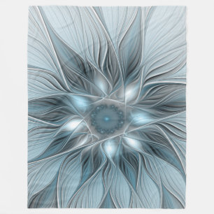 Couverture Polaire Fleur Joyeuse Abstrait gris bleu floral Fractal