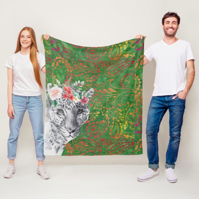 Couverture Polaire Fleur Léopard Jungle Batik (En situation)