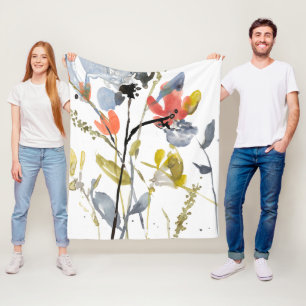 Couverture Polaire Fleur recouverte - fleurs et tiges d'aquarelle