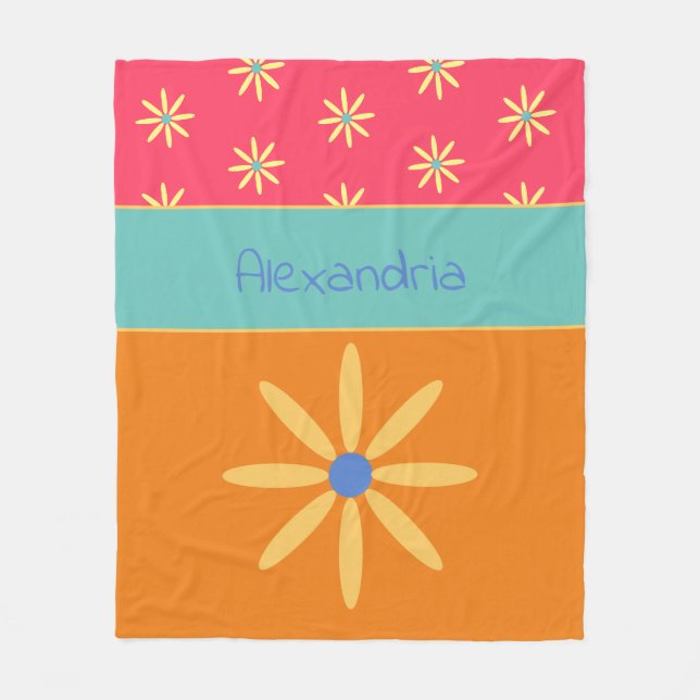 Couverture Polaire Fleur rétro de nom personnalisé (Devant)