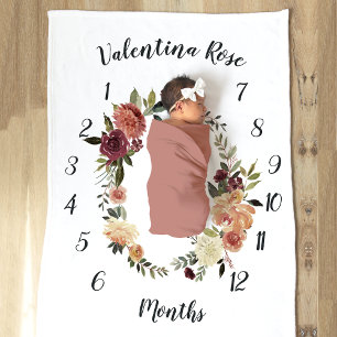 Couverture Polaire Fleur rustique mensuelle Jalon bébé