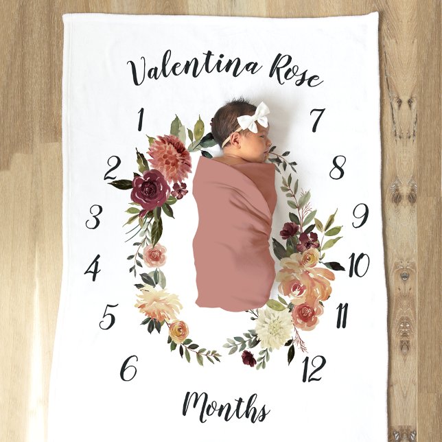 Couverture Polaire Fleur rustique mensuelle Jalon bébé (Créateur téléchargé)