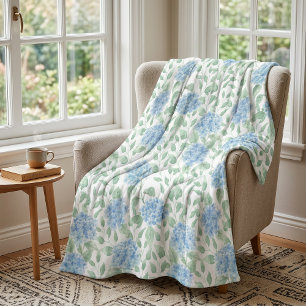 Couverture Polaire Fleur sauvage aquarelle verte bleue