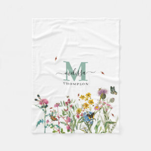 Couverture Polaire Fleur sauvage d'aquarelle Insectes Floral Spring G