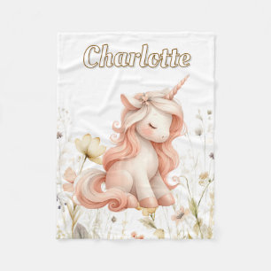 Couverture Polaire Fleur sauvage de licorne pastel fantaisiste