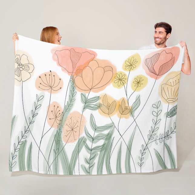 Couverture Polaire Fleur sauvage orange (En situation)
