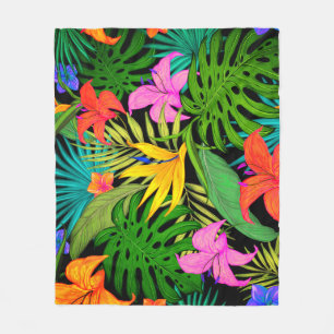 Couverture Polaire Fleur tropicale et feuille de palmier coloré hawaï
