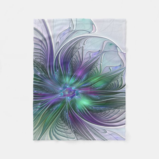 Couverture Polaire Fleur vert violet Art Abstrait moderne Fractal (Devant)