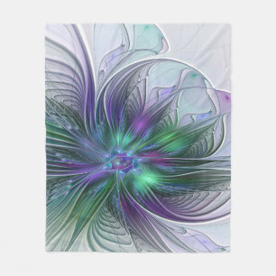 Couverture Polaire Fleur verte abstraite moderne fractale violette