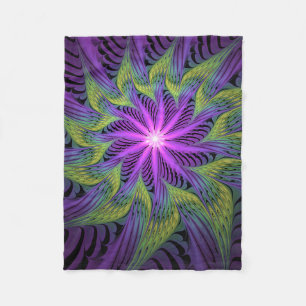 Couverture Polaire Fleur verte violette Art fractal abstrait moderne