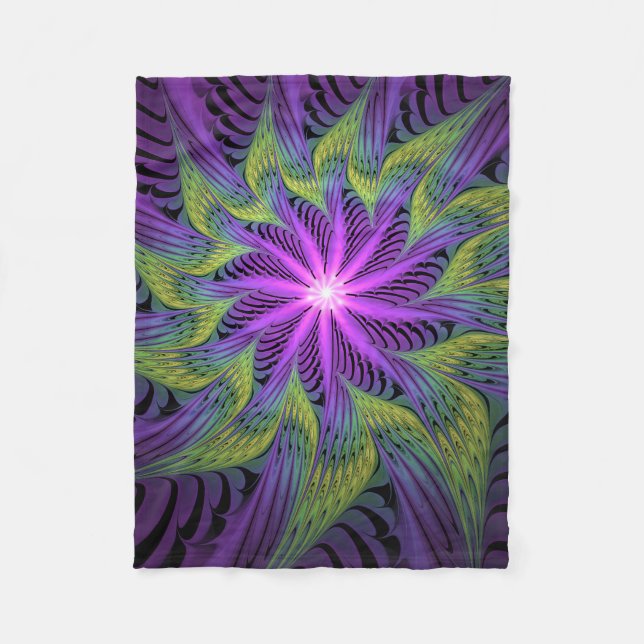 Couverture Polaire Fleuron vert violet Art Abstrait fractal moderne (Devant)