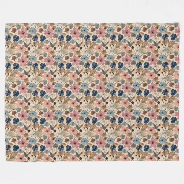 Couverture Polaire Fleurs 1950 en rose Dusty, bleu (Devant (Horizontal))