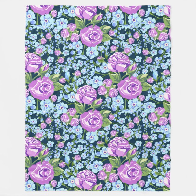 Couverture Polaire Fleurs à motifs floraux en fleurs bleues violettes (Devant)