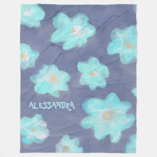 Couverture Polaire Fleurs aquarelle monogramme bleu sarcelle fleurs s