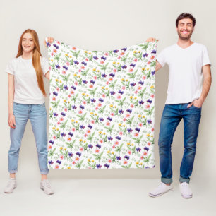Couverture Polaire Fleurs aquarelles jaunes roses violettes printemps