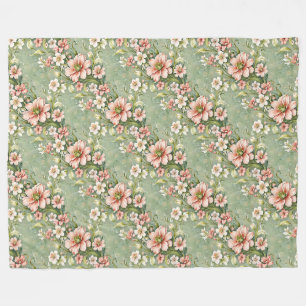 Couverture Polaire Fleurs blanches et roses sur le sol